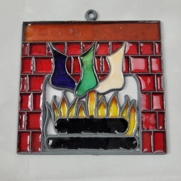 Colorful Christmas Stockings over the Fireplace Suncatcher - Picture 1 of 3